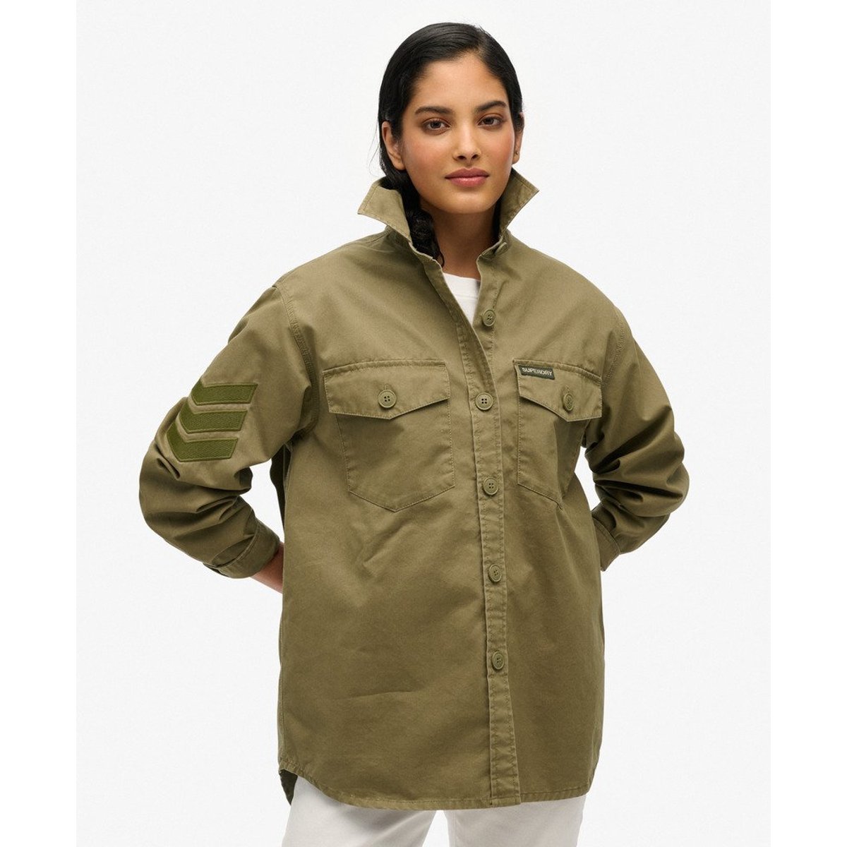 Chemise Oversize Ornée Style Militaire kaki mousse, SUPERDRY