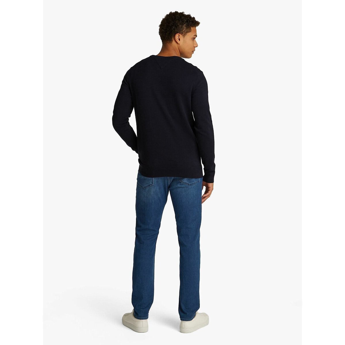 Pull col rond en coton bleu foncé, TOMMY HILFIGER