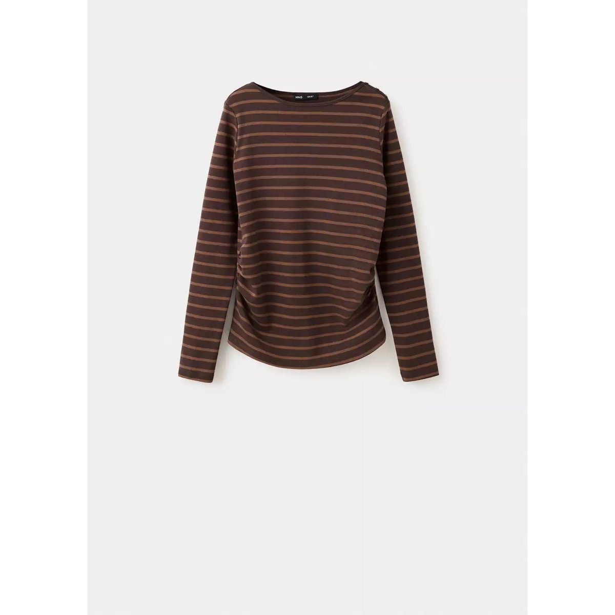 T-shirt rayures col bateau marron, MANGO