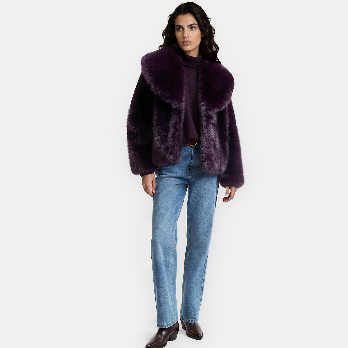 Manteau court duveteux violet, LA REDOUTE COLLECTIONS