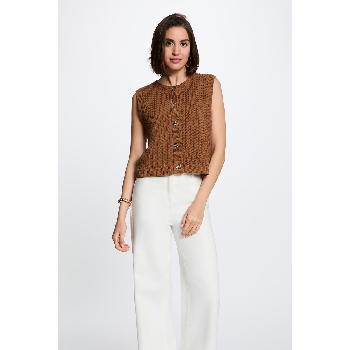 Pull sans manches camel, MORGAN