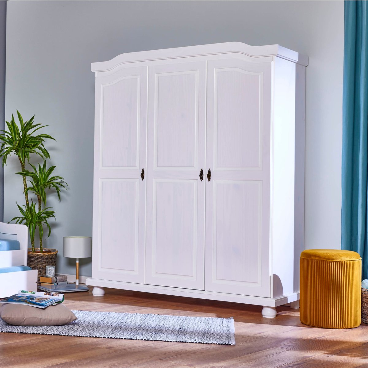 Armoire en bois massif 3 portes blanc, TERRE DE NUIT