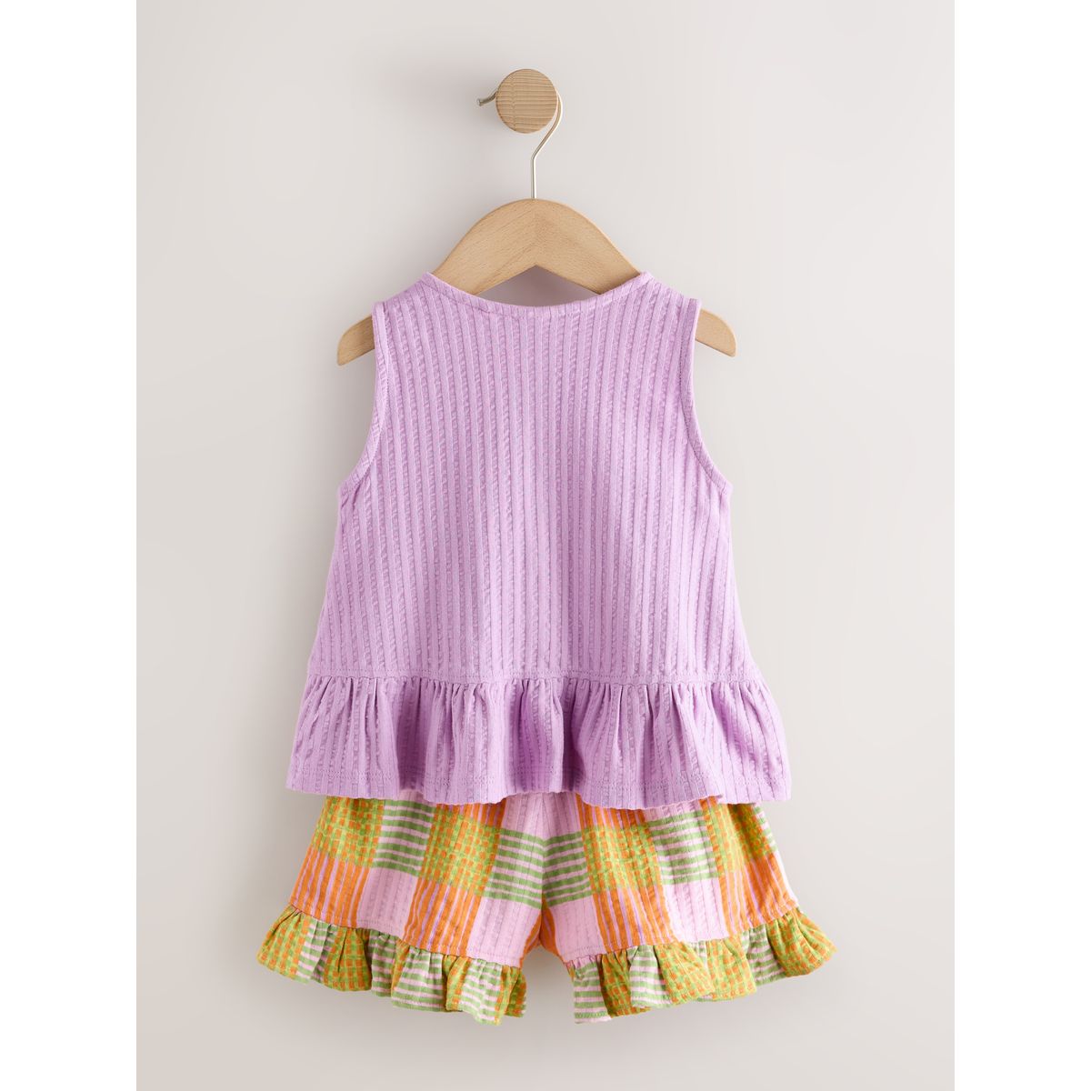 Ensemble débardeur à basque et short carreaux violets lilas, NEXT