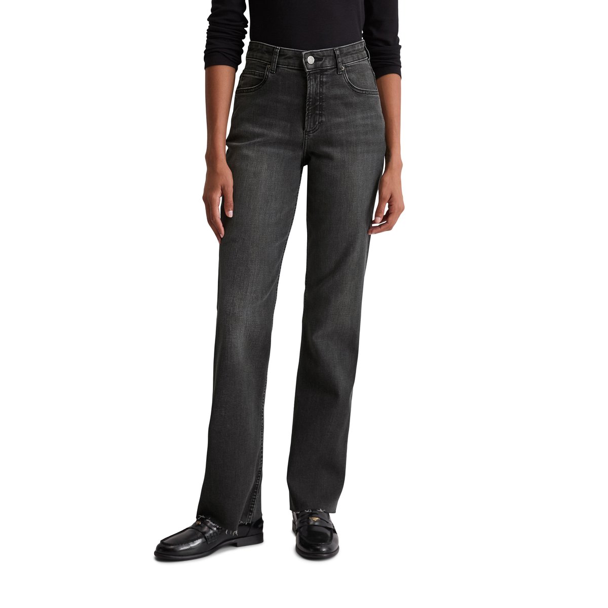 Jeans modèle Kiruna flared en coton organique mélangé stretch gris foncé, MARC O'POLO