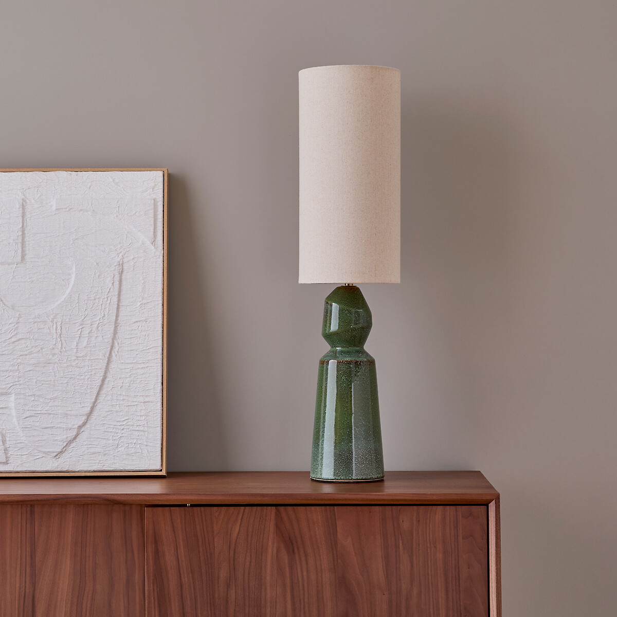 Lampe à poser en céramique et lin, TOTEMY vert moucheté, AM.PM