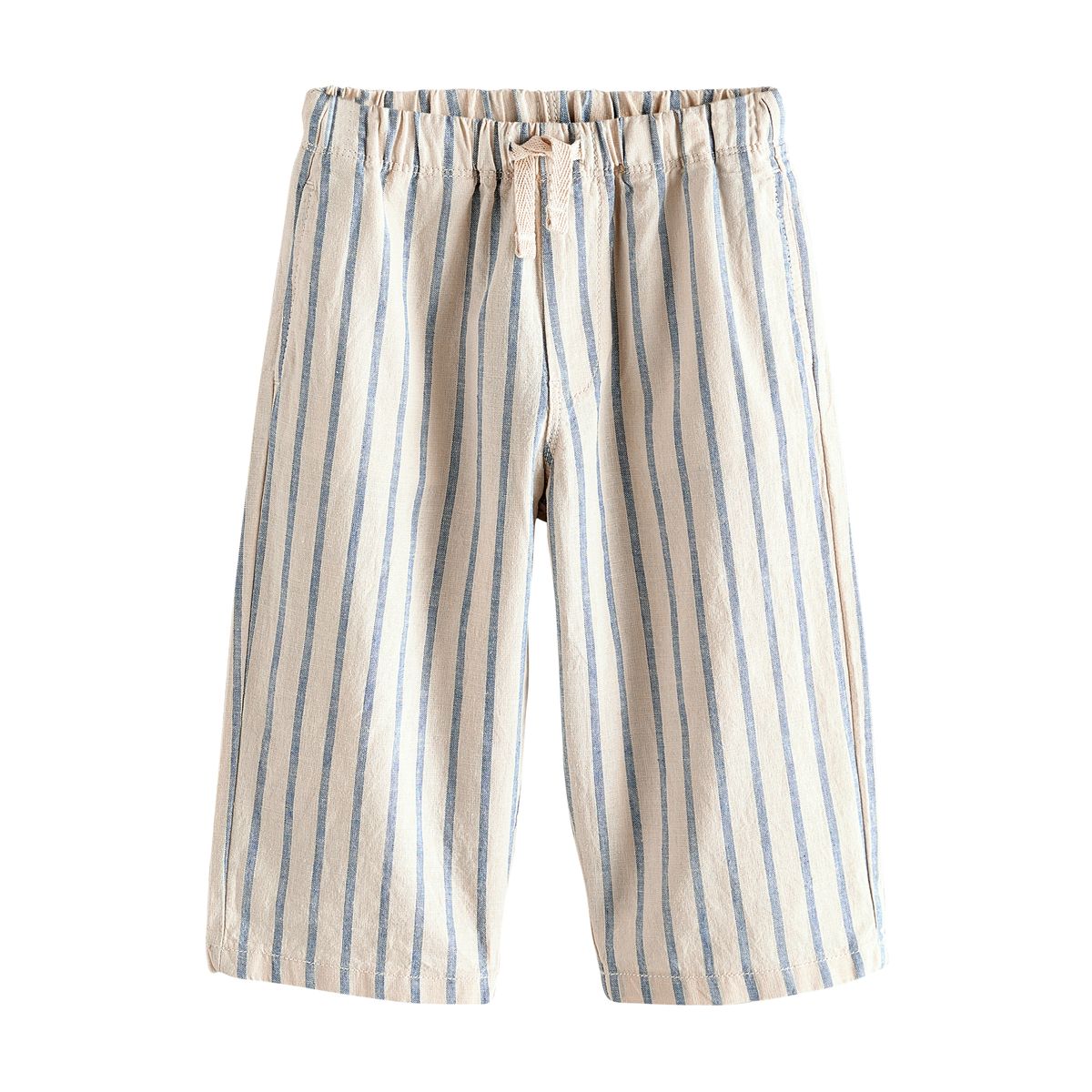 Pantalon large à enfiler en lin mélangé bleu/écru, NEXT