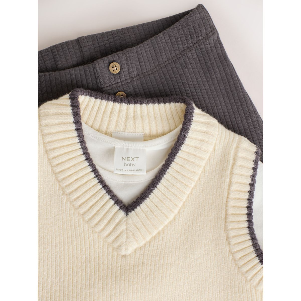 Ensemble bébé débardeur, body et pantalon gris anthracite/crème, NEXT