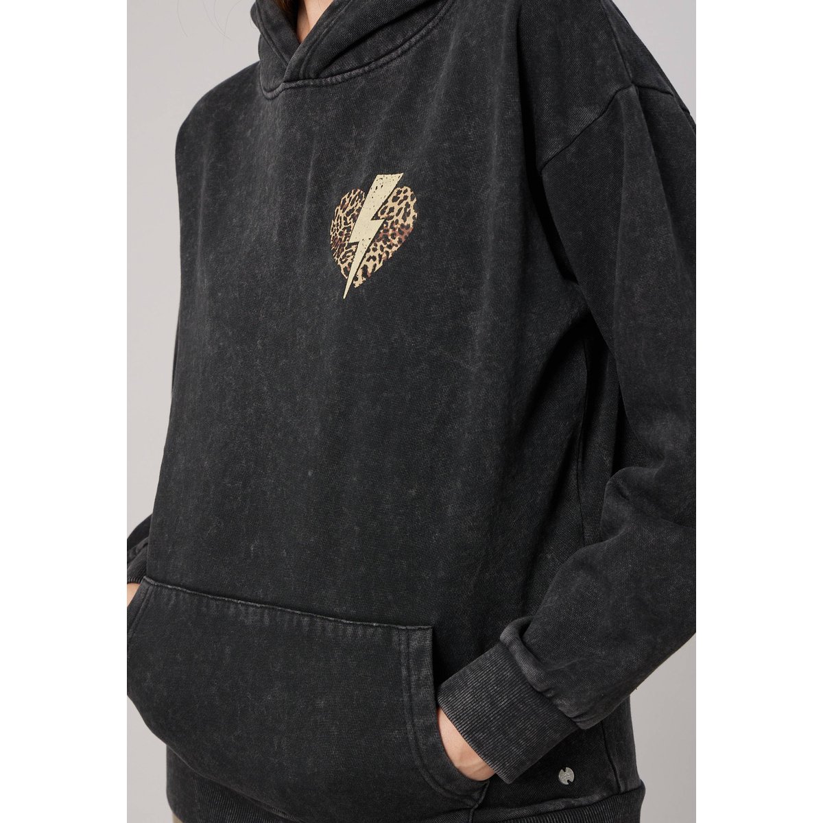 Sweat à capuche femme imprimé graphique dos NAMASTE charcoal, DEELUXE