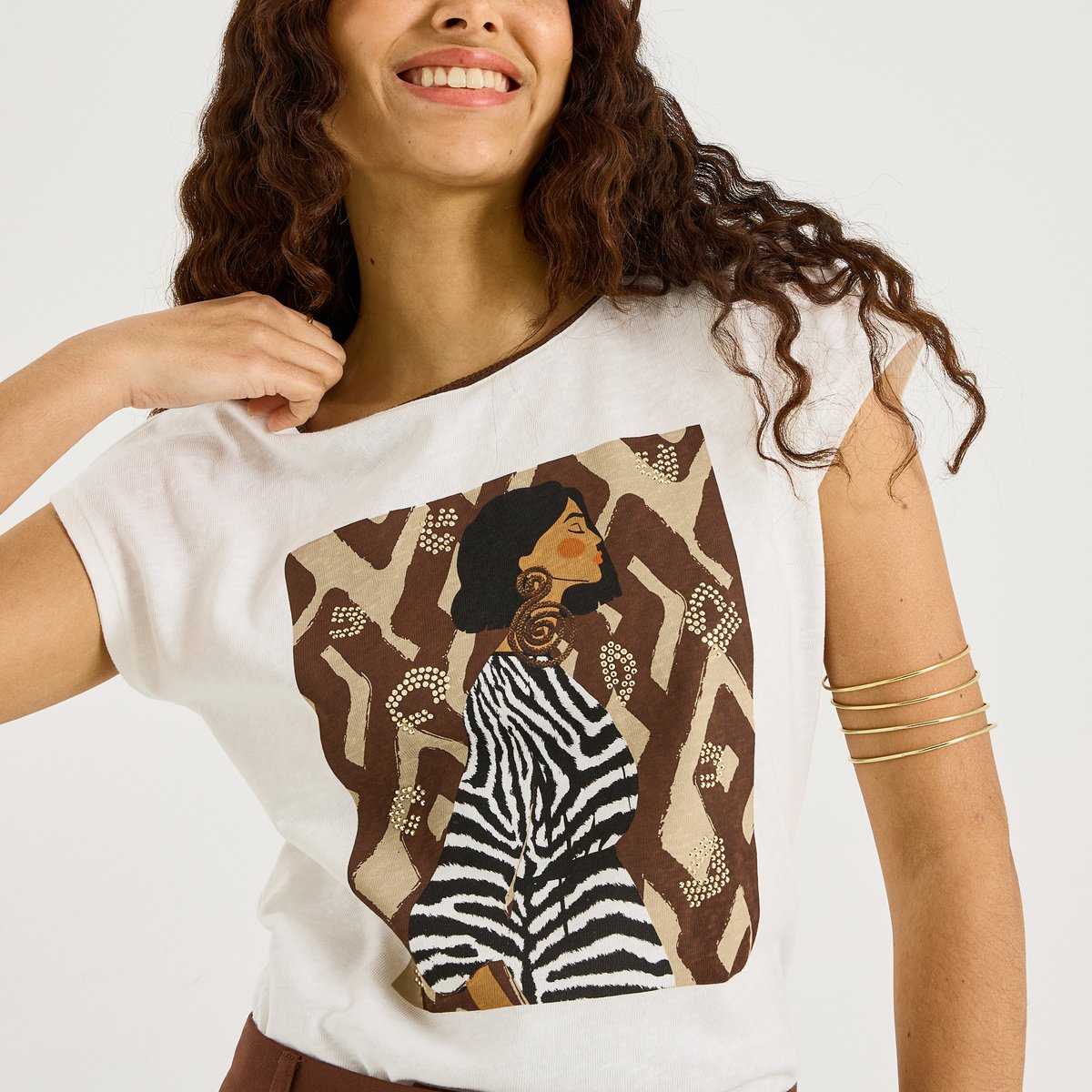 T-shirt imprimé blanc cassé blanc, GRAIN DE MALICE