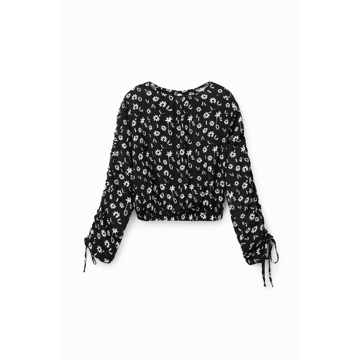 Blouse courte froncée fleurs bleu, DESIGUAL
