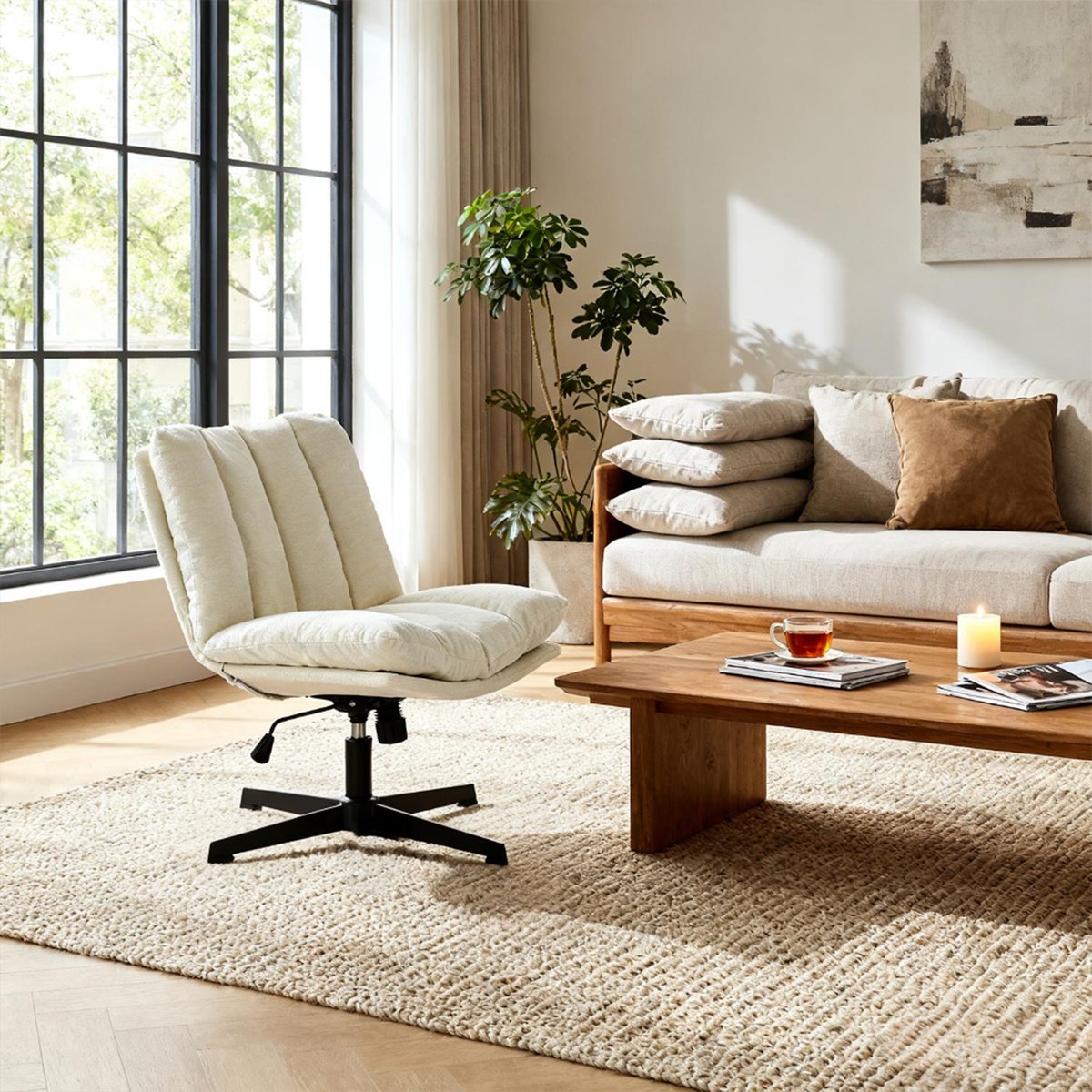 Fauteuil relax réglable et rotatif en tissu chenille, CONFOD beige, MEUBLES COSY