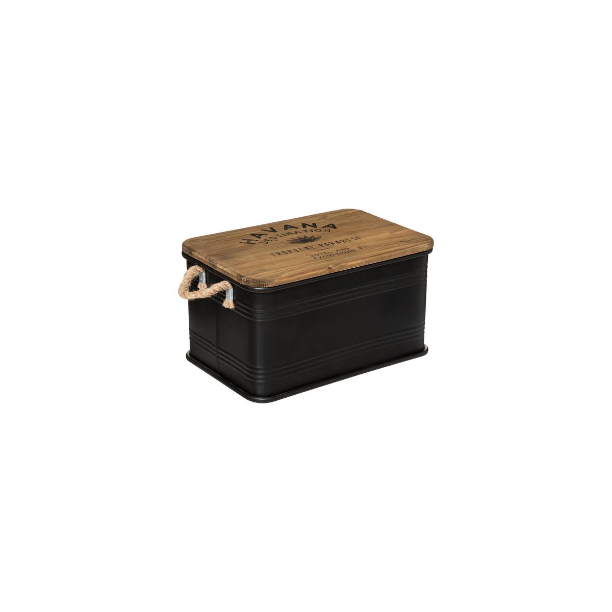 Set de 3 malles de rangement métal et bois LEONIE noir, ATMOSPHERA