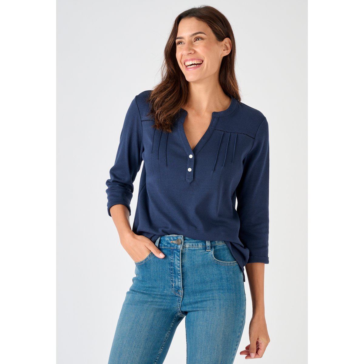 T-shirt uni ou imprimé pur coton bleu marine, DAMART