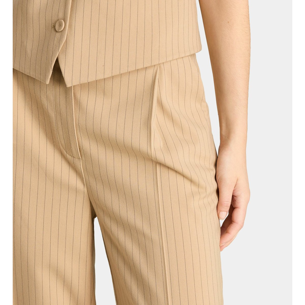 Pantalon dickens ten rayé droit beige clair, GALERIES LAFAYETTE
