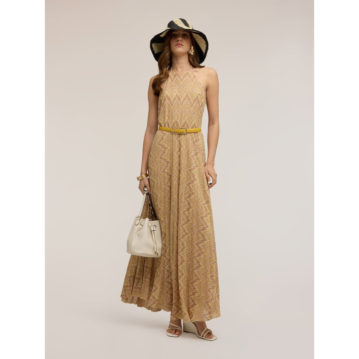 Robe longue évasée beige, MOTIVI