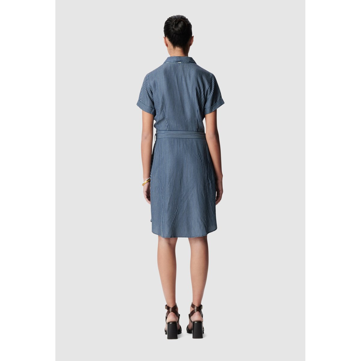 Robe chemise fines rayures bleu marine, IKKS