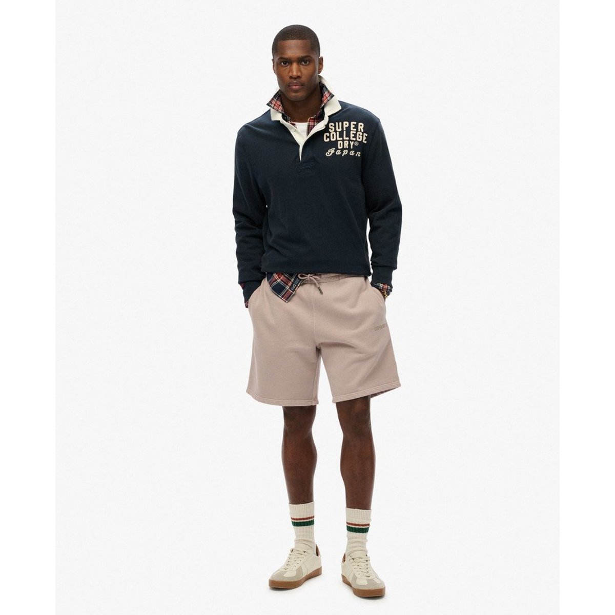 Short à micro logo beige foncé flammé, SUPERDRY