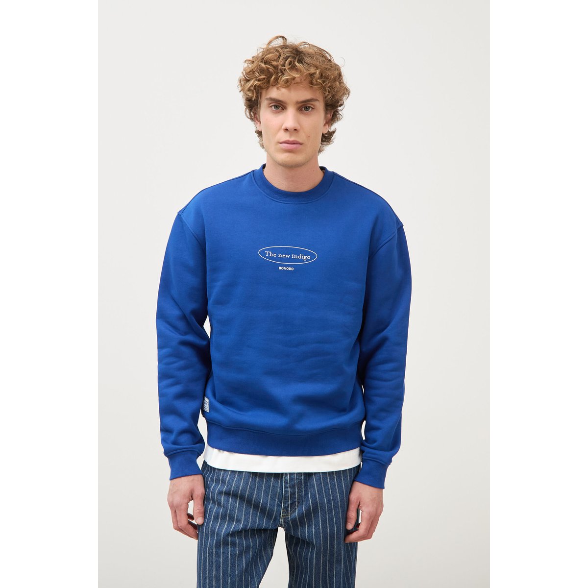 Sweat droit col rond manches longues bleu electrique, BONOBO