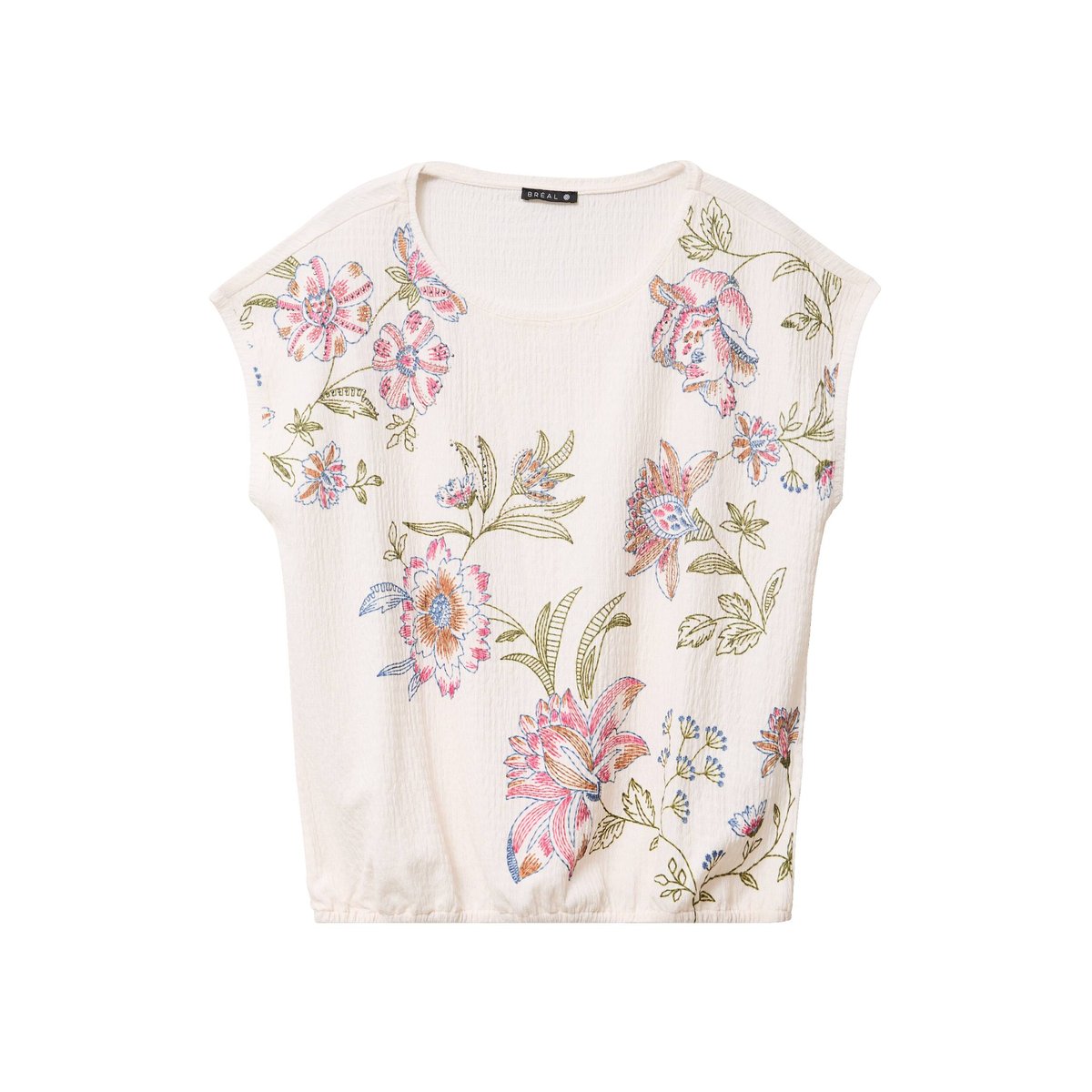 Blouse plissée col rond manches courtes ecru, BREAL
