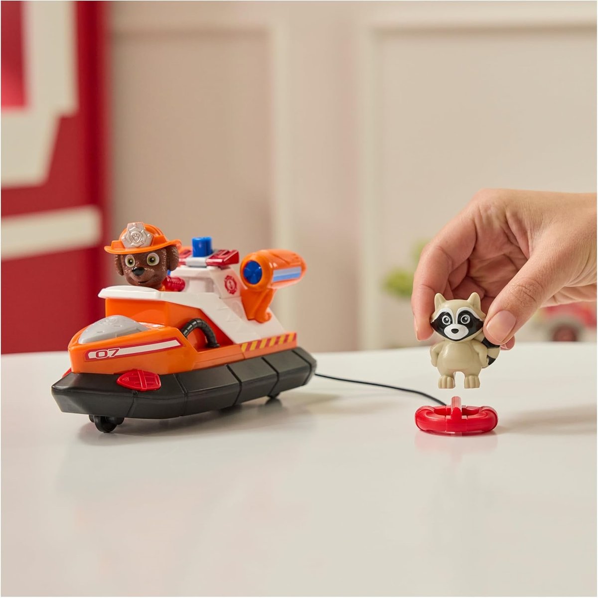 Paw Patrol Fire Rescue - Zuma avec le canot de sauvetage orange, SPIN MASTER
