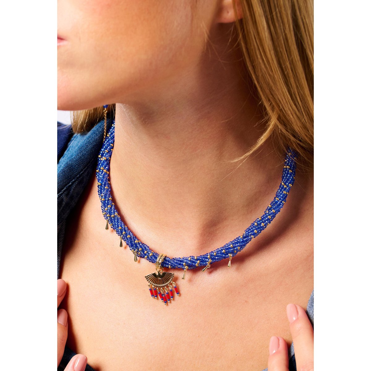Collier de perles avec pampilles et pendentif BILKIS bleu, HIPANEMA