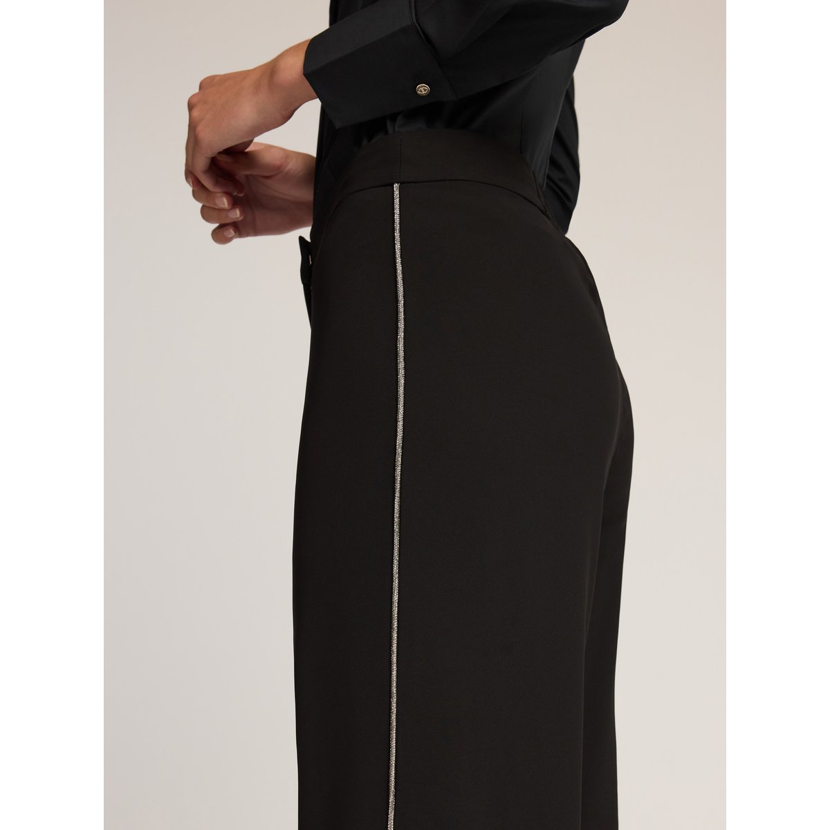 Pantalon palazzo avec passepoil bijou noir, MOTIVI