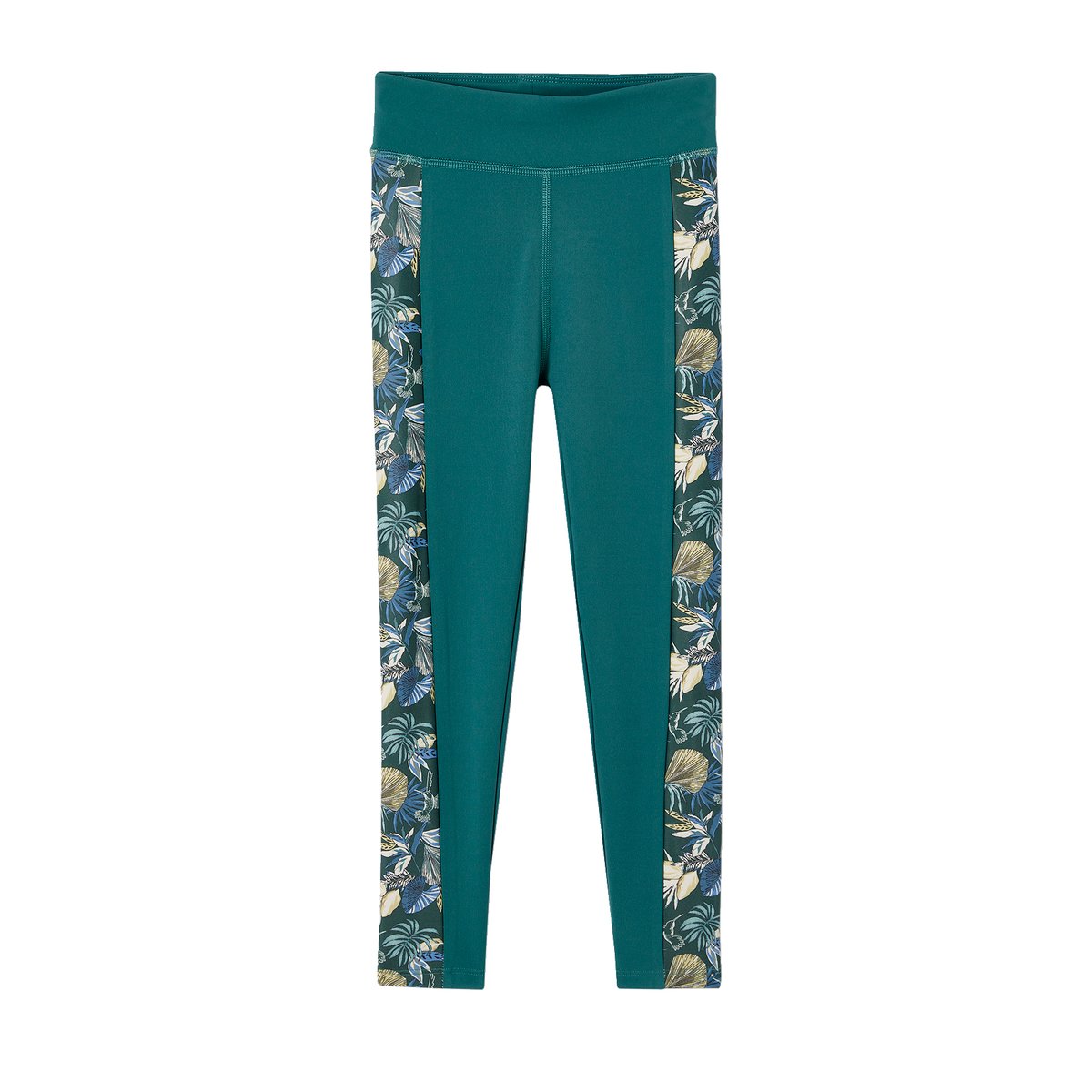 Legging sport matière technique bandes côtés fleurs exotiques vert émeraude, VERTBAUDET