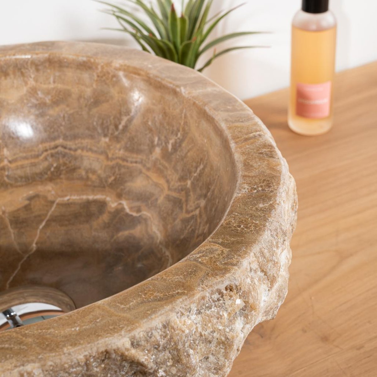 Vasque à poser de en pierre Onyx ronde 30-35cm crème, WANDA COLLECTION