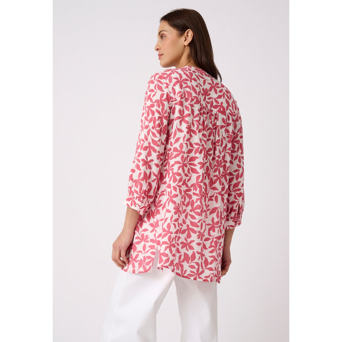 Tunique créponnée pure viscose rose feuillage, DAMART