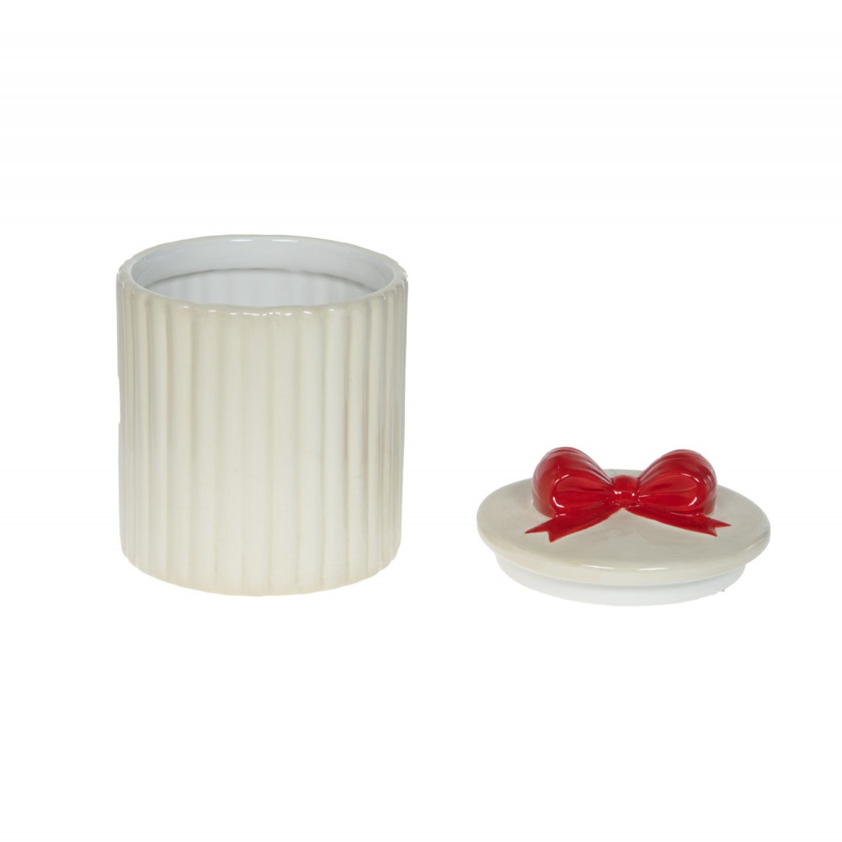 Boite nœud rouge H12 cm en céramique crème / ivoire, AMADEUS