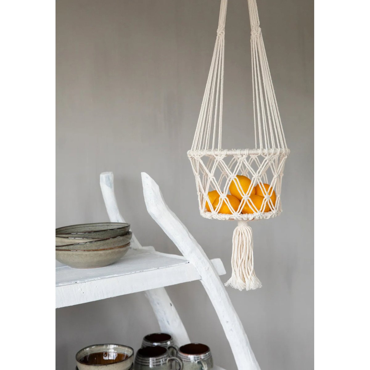 Suspension porte-plante en coton MACRAME blanc, BAZAR BIZAR
