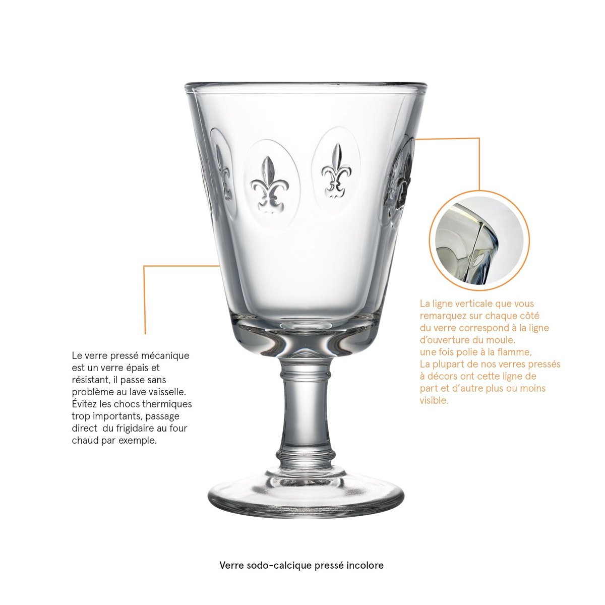 Lot de 6 verres à vin, FLEUR DE LYS transparent, LA ROCHERE
