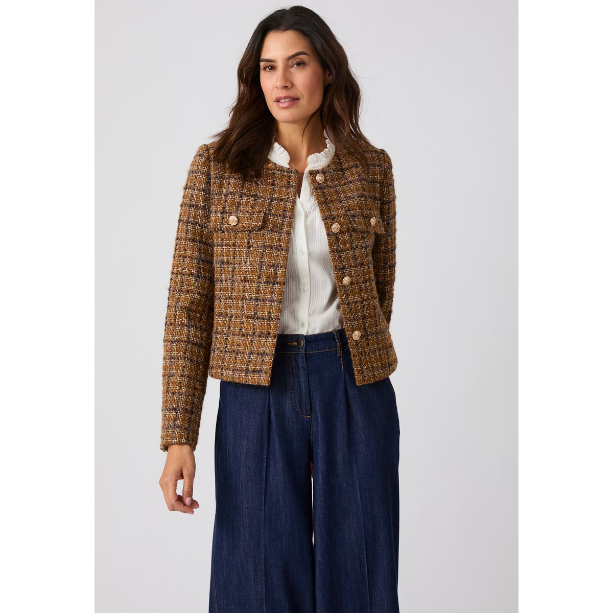 Veste effet tweed marron camel, DAMART