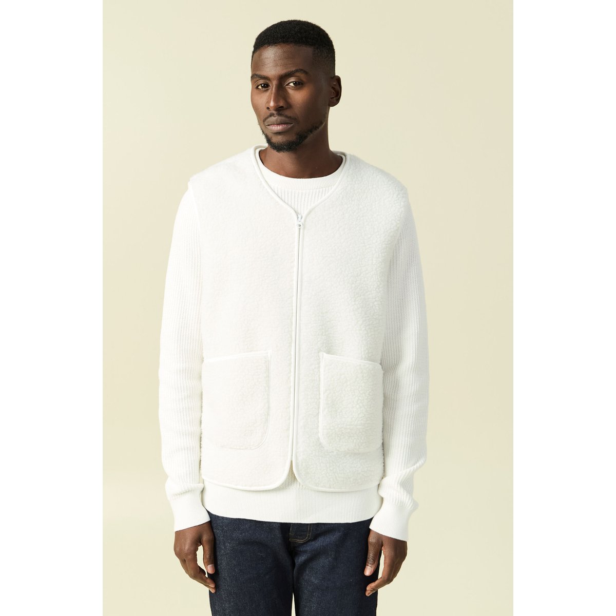 Sweat sans manches effet polaire ecru, BONOBO