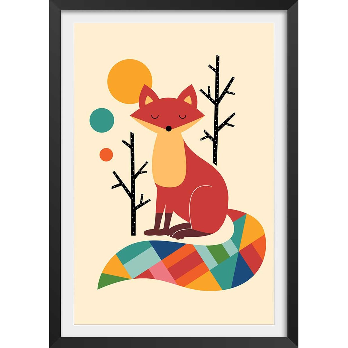 Affiche enfant rainbow fox affiche + cadre en bois - noir, HEXOA