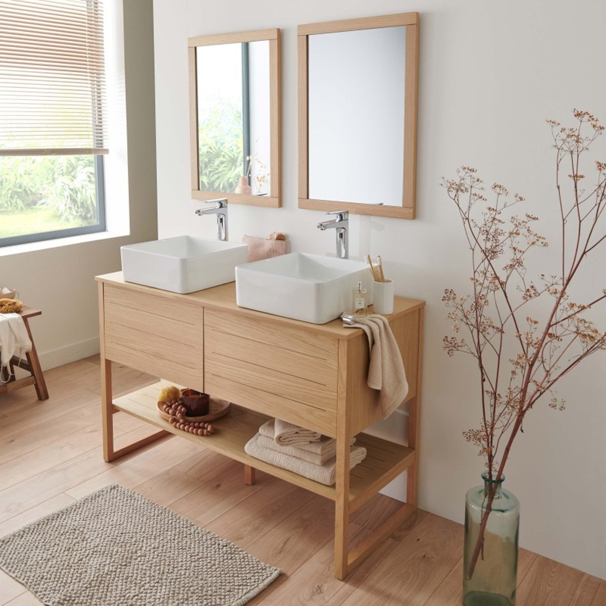 Meuble double +vasque +miroir ATOLL bois clair, MOB IN