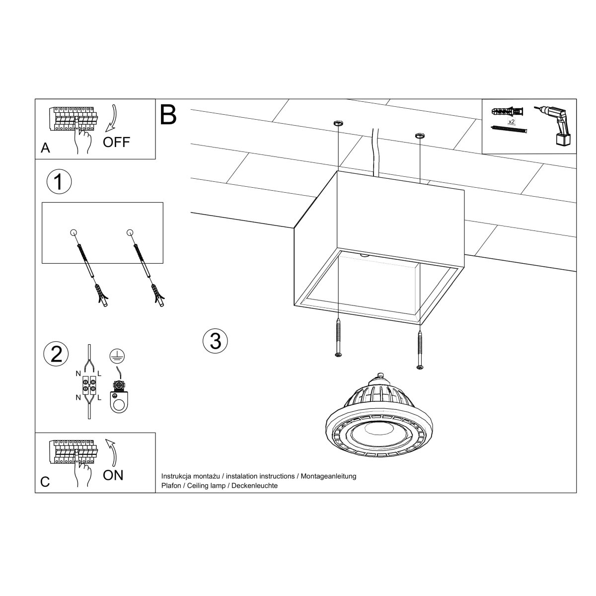 Plafonnier Béton Gris GU10/ES111 1 Quatro gris, EDEN
