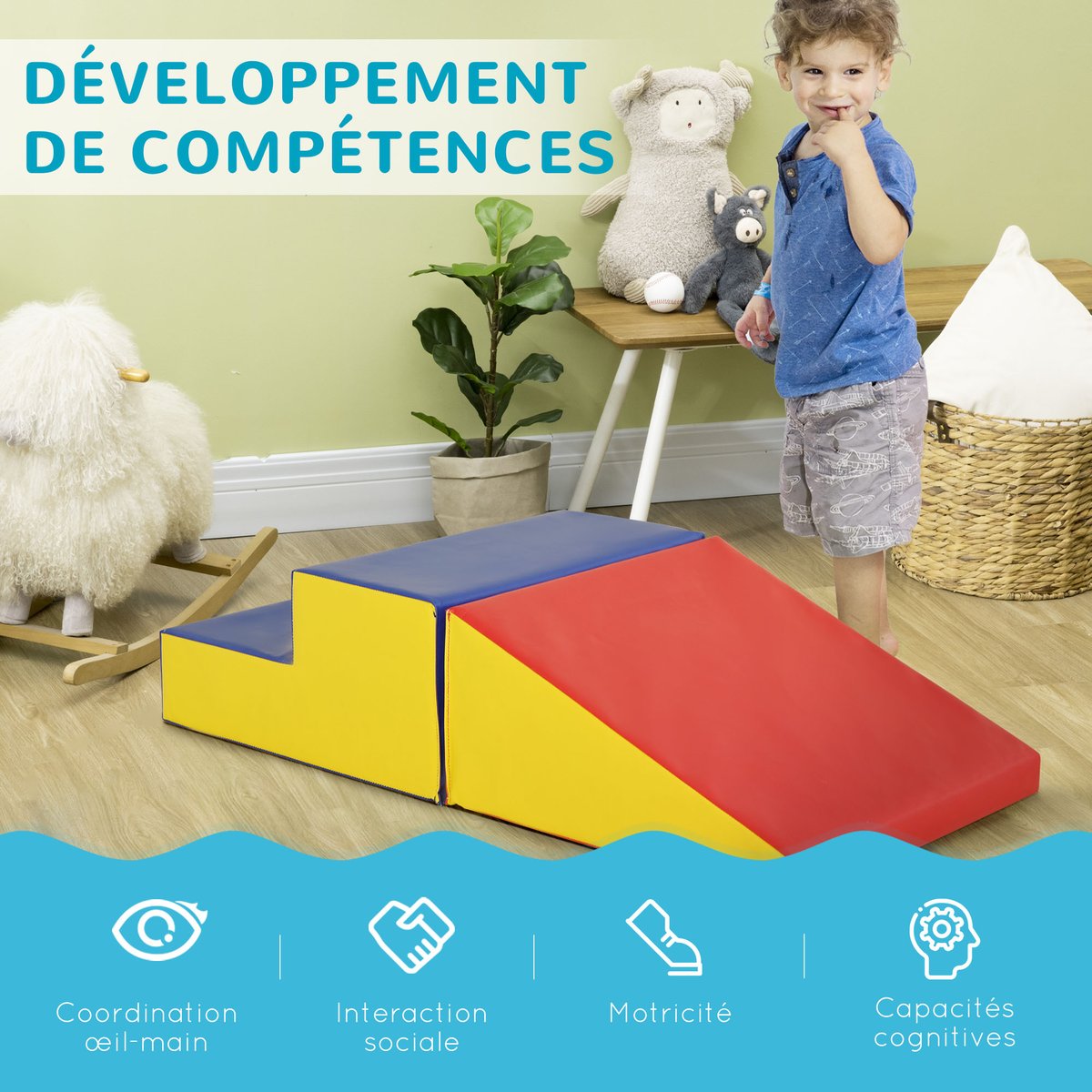 Ensemble de jeux mous pour enfants jaune, HOMCOM