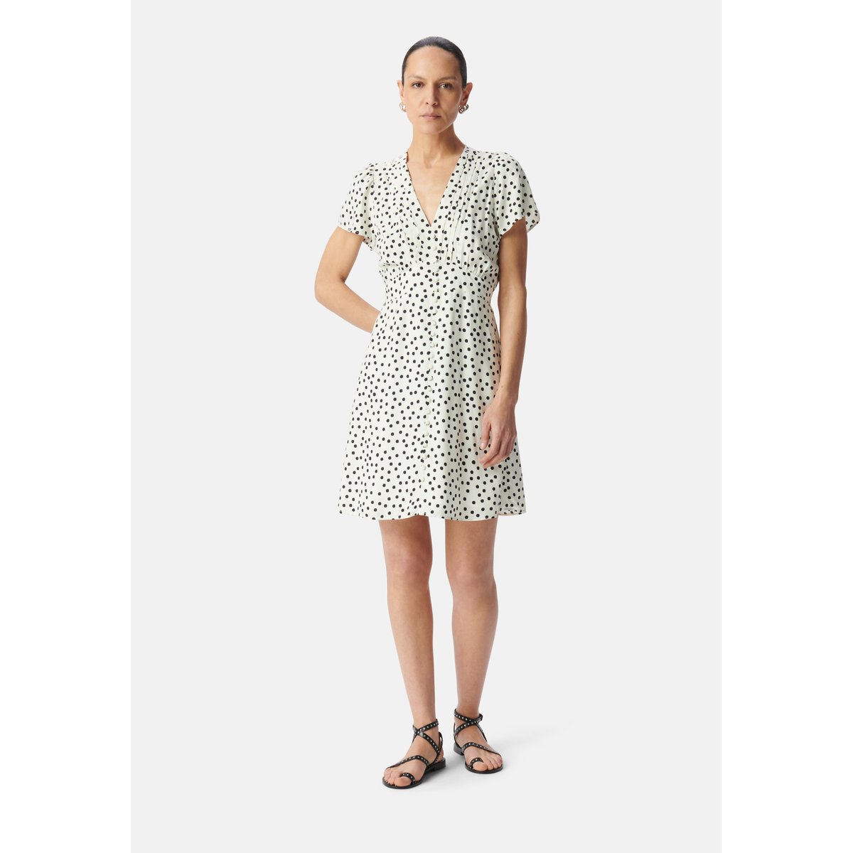 Robe courte imprimé pois blanc cassé, IKKS