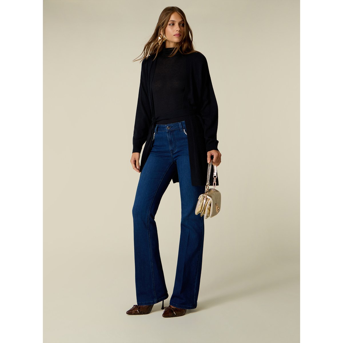 Jean flare avec cristaux bleu, OLTRE