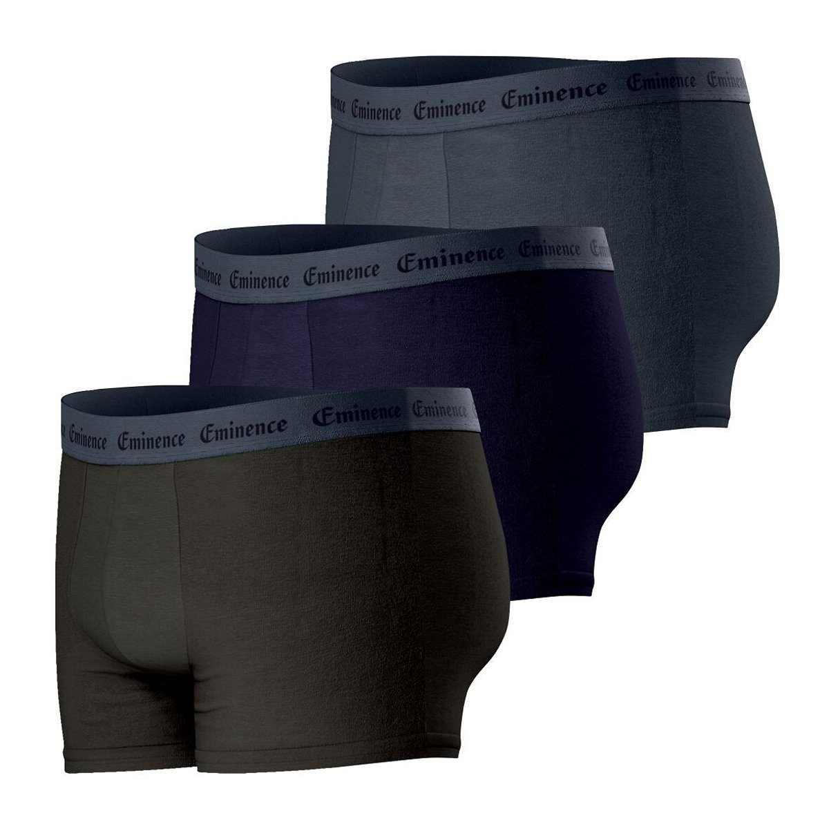 Pack of 3 Allure Eminence Boxer Shorts For Men grey + navy + khaki, EMINENCE