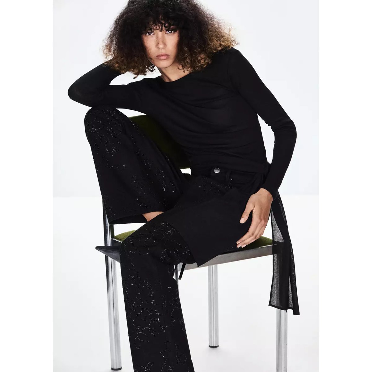 Jean droit détail cristaux black denim, MANGO