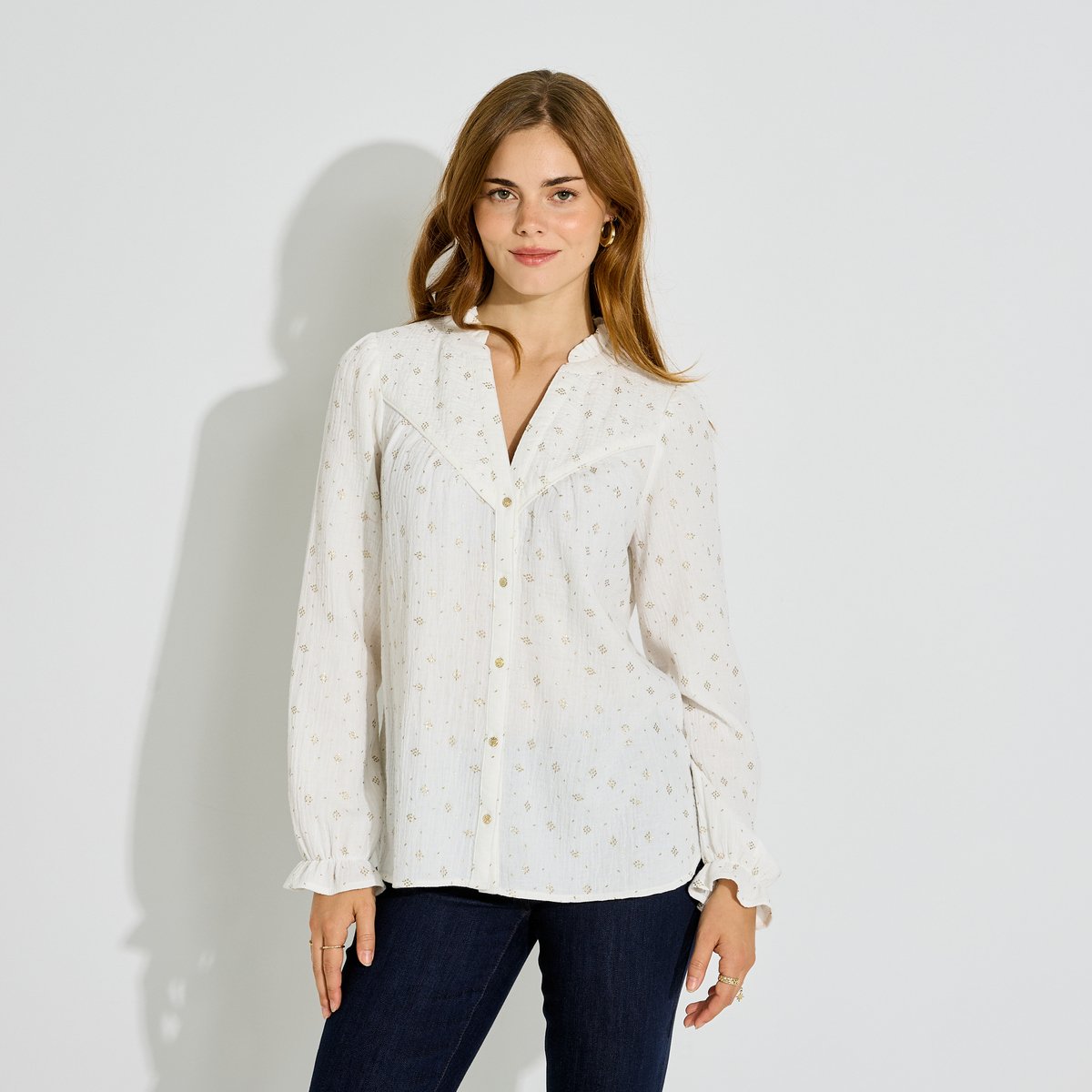 Chemise imprimée blanc cassé ecru, GRAIN DE MALICE