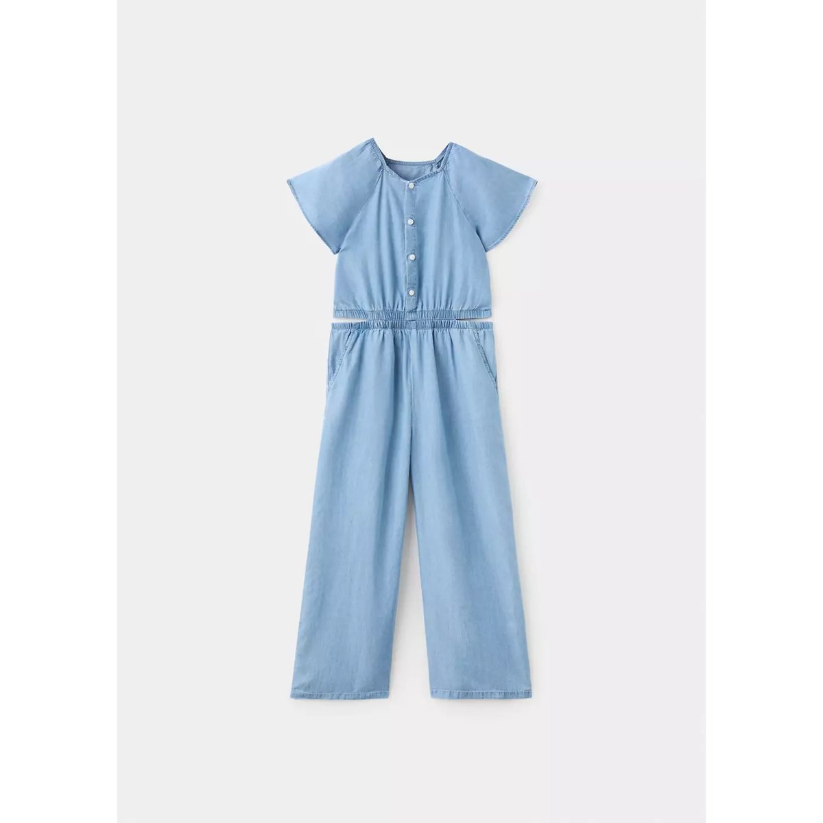 Combinaison en lyocell à détails découpes bleu moyen, MANGO KIDS