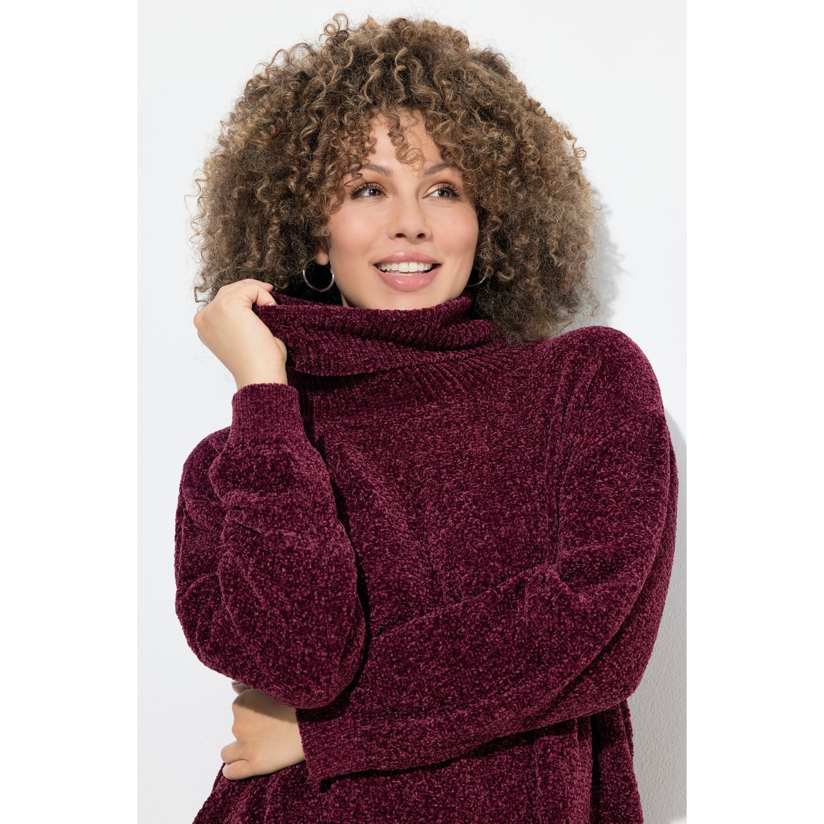 Pull oversize en maille chenille rouge vin foncé, ULLA POPKEN