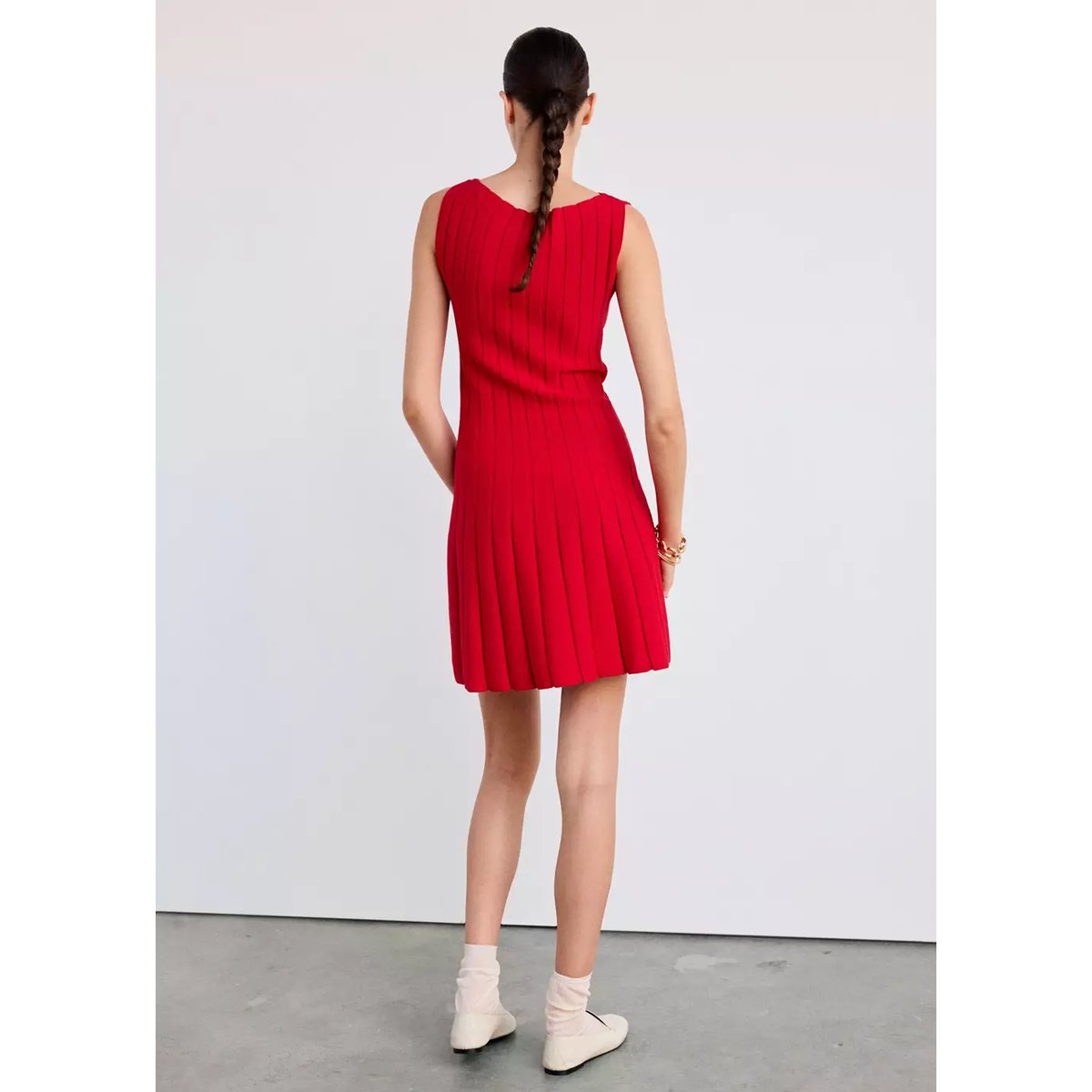 Robe maille côtelée rouge, MANGO