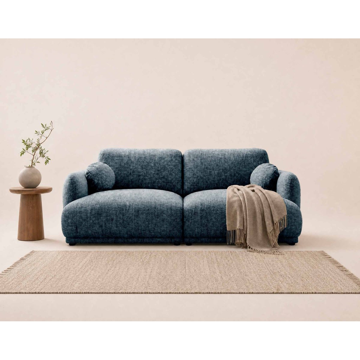 Pietro - Canapé droit 3 places en tissu texturé bleu, BEST MOBILIER