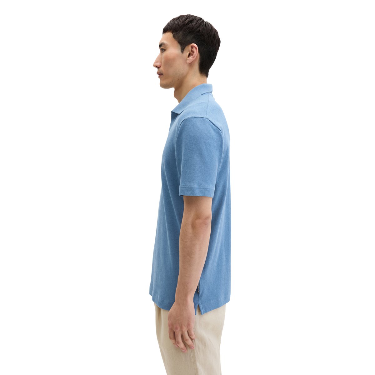 T-shirt en jersey à manches courtes regular en coton et lin mélangés bleu moyen, MARC O'POLO