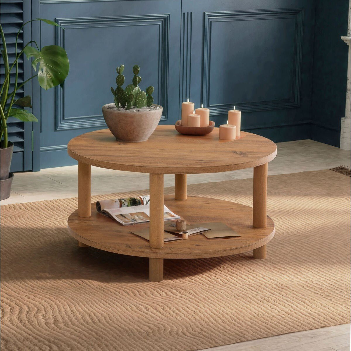 Table basse ronde 2 niveaux - ROBY pin atlantique, CALICOSY