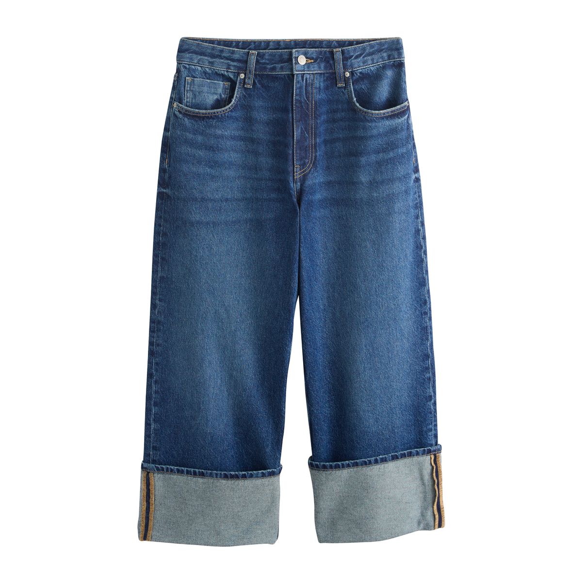 Jean court large avec ourlet retroussé bleu moyen, NEXT